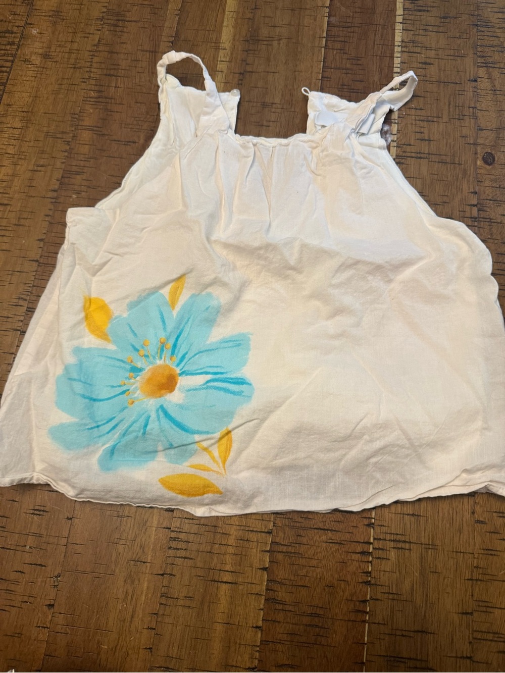 Zara White Tank Top with Blue Floral Print and Yellow Accents